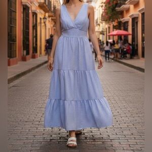 Taylor Light Blue Striped Dress